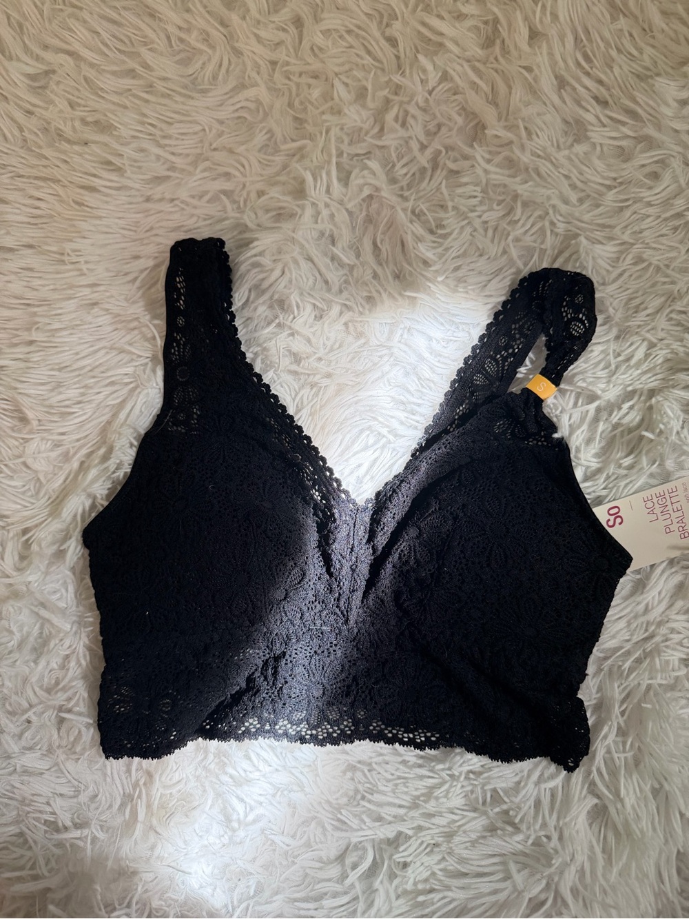 SO Lace Plunge Bralette Black Floral Lace NWT Size S